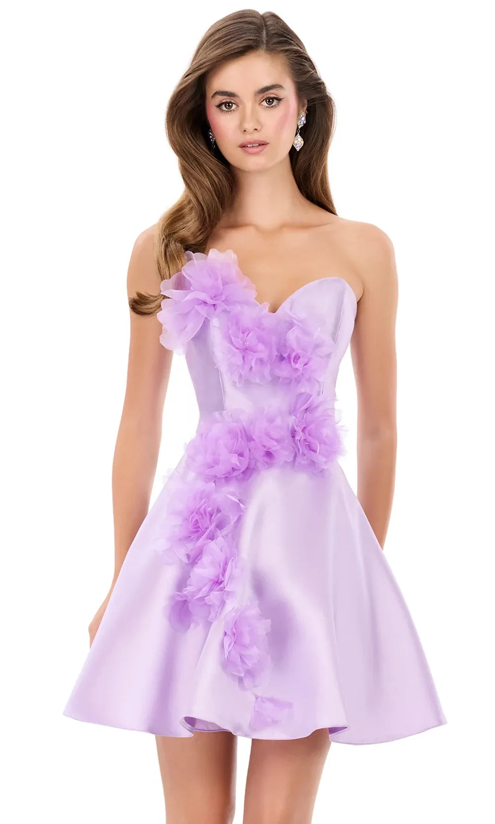 Ashley Lauren 4975 - Strapless Floral Applique Min i Dress Cocktail Dresses in Lilac