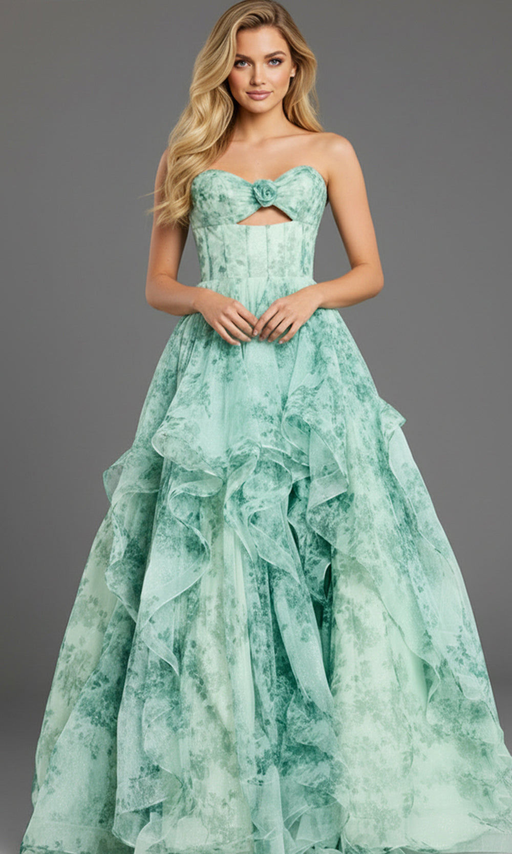 Jovani 49777 - Keyhole Front Floral A-Line Gown