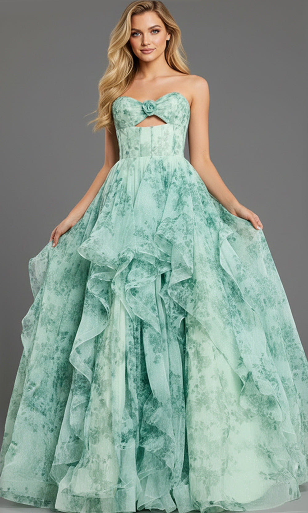 Jovani 49777 - Keyhole Front Floral A-Line Gown