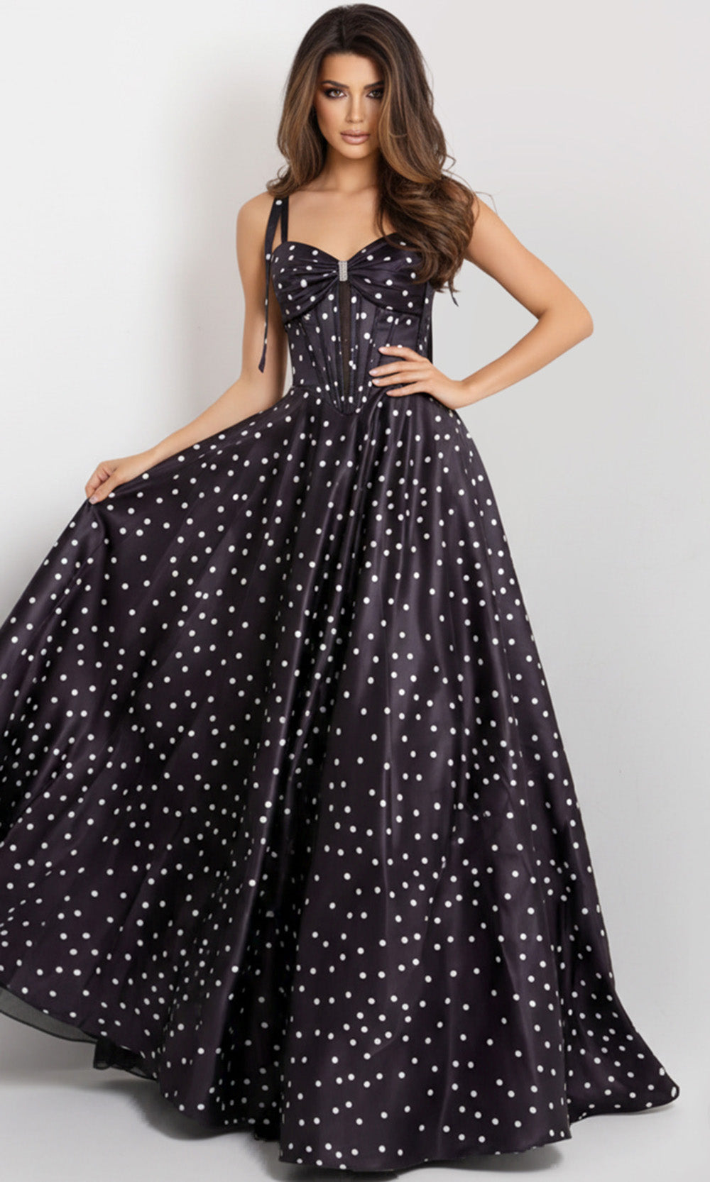 Jovani 49774 - Tie Straps Polka Dot A-Line Gown
