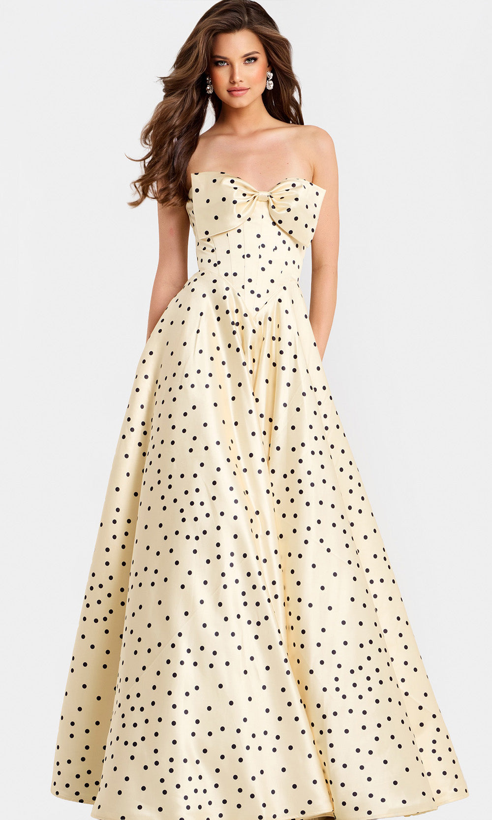 Jovani 49775 - Bow Neckline Polka Dot Long Dress