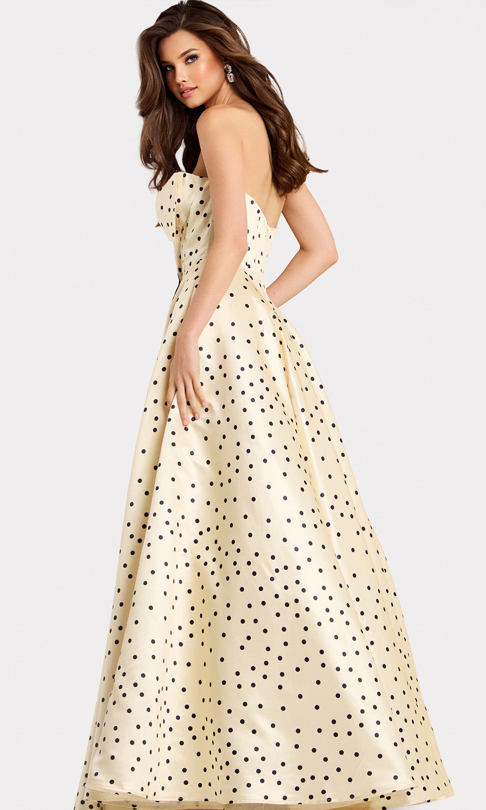 Jovani 49775 - Bow Neckline Polka Dot Long Dress Prom Dresses