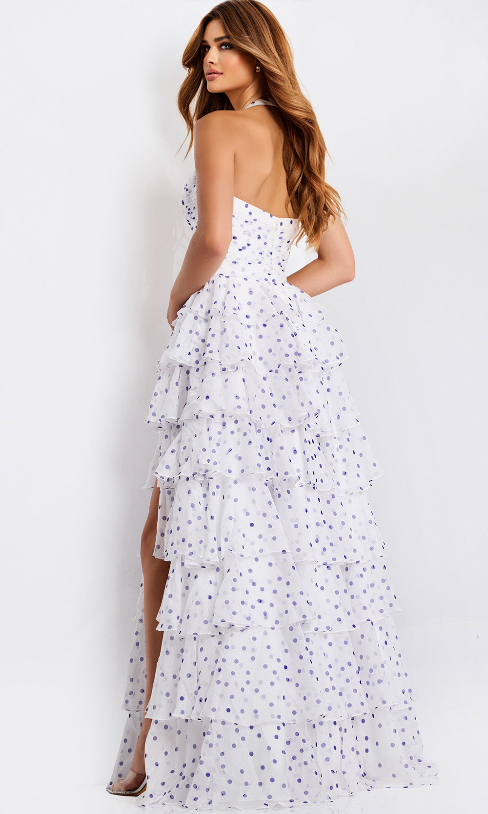 Jovani 49776 - Tiered Ruffle Sleeveless Gown with Polka Dot Print Prom Dresses