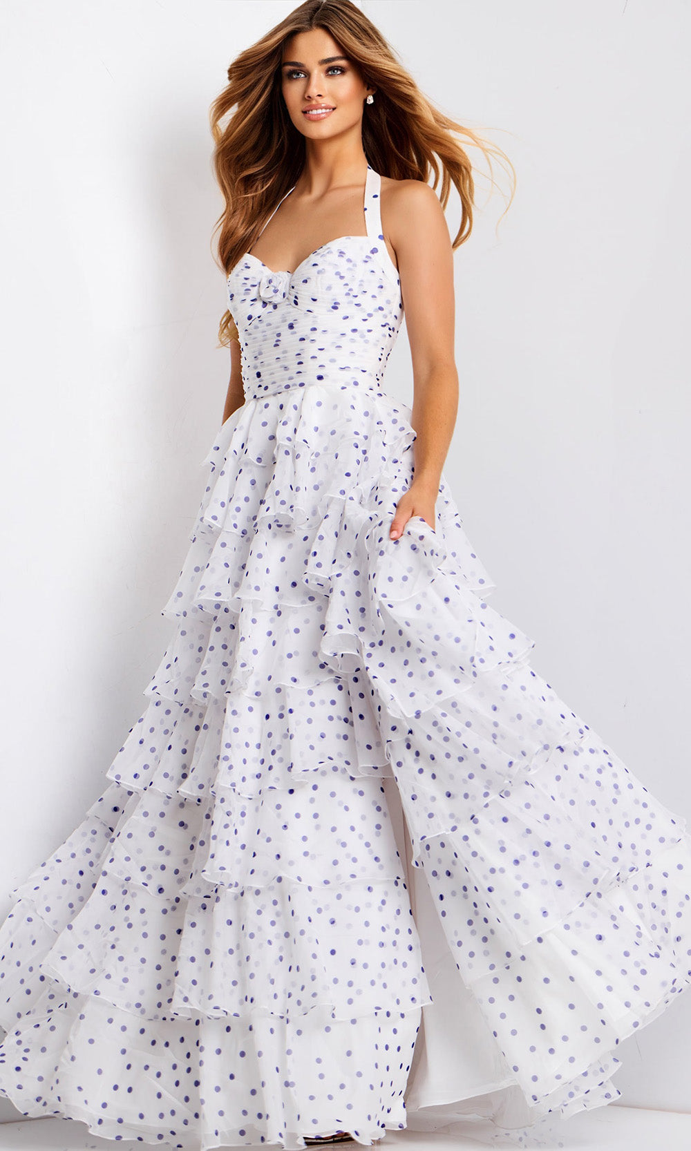 Jovani 49776 - Tiered Ruffle Sleeveless Gown with Polka Dot Print Prom Dresses