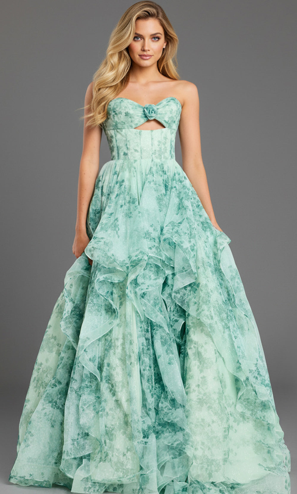 Jovani 49777 - Keyhole Front Floral A-Line Gown