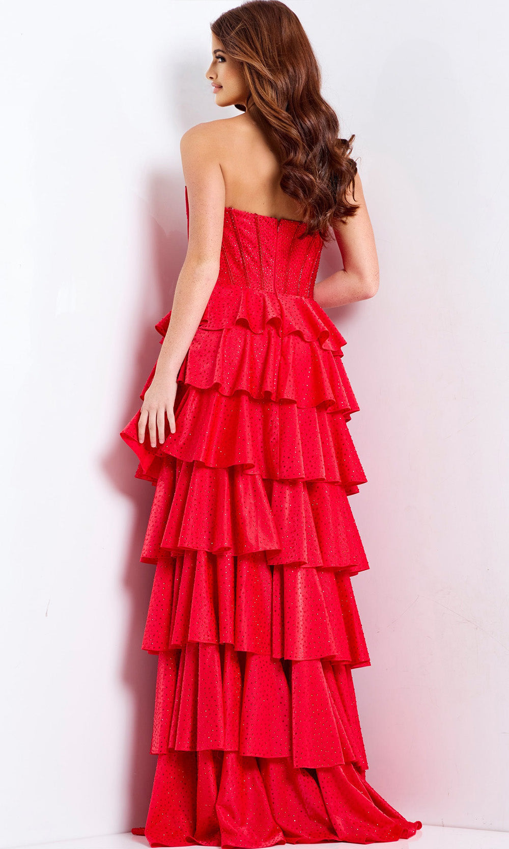 Jovani 49780 - Bow Neckline Cutout Tiered Prom Gown In Red