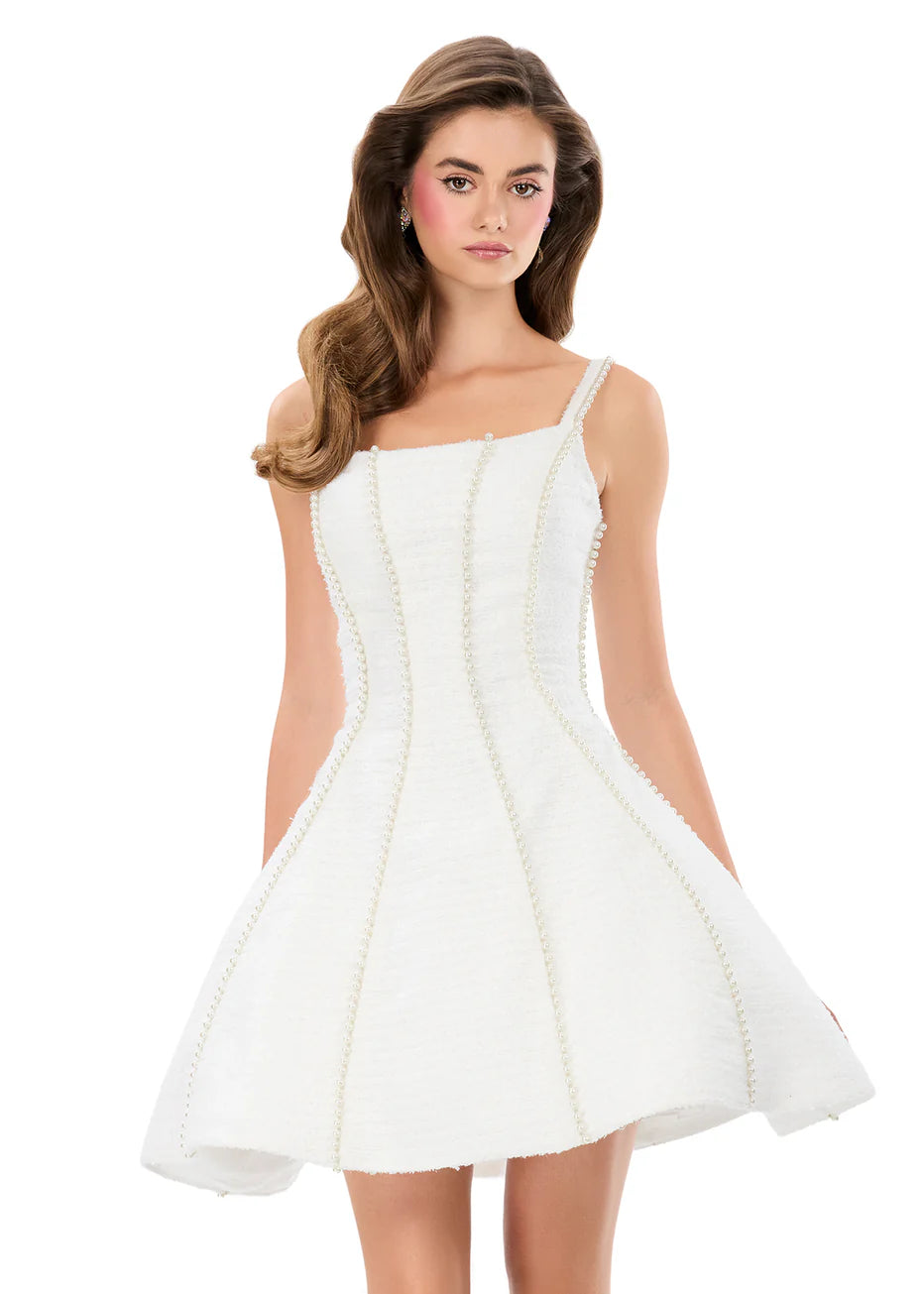 Ashley Lauren 4982 - Flared Mini Dress with Pearl Detailing