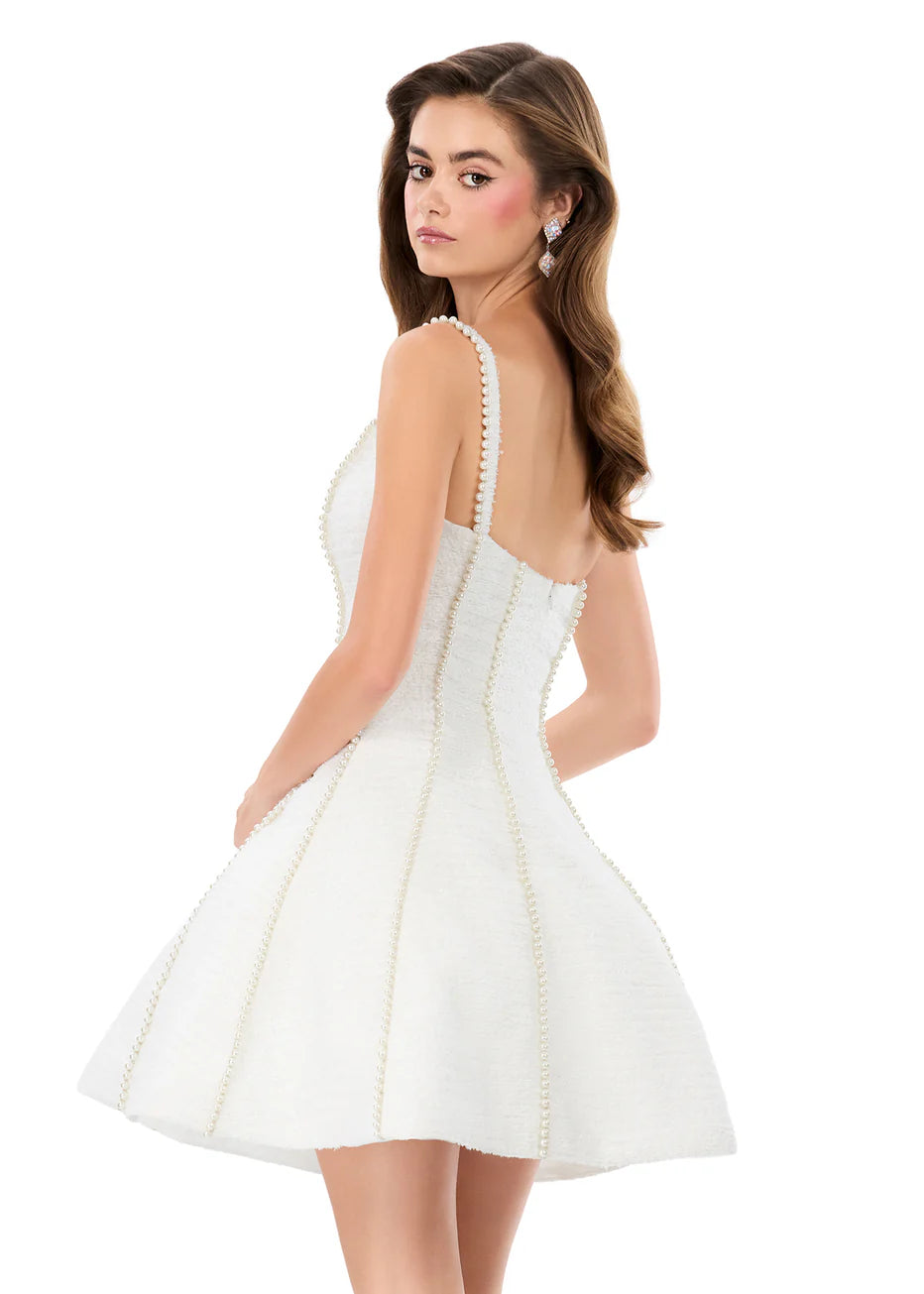 Ashley Lauren 4982 - Flared Mini Dress with Pearl Detailing
