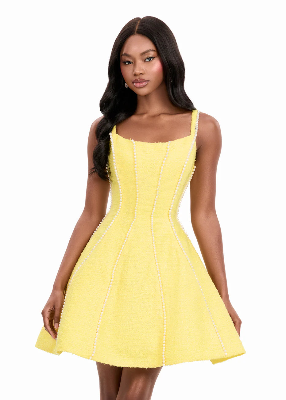 Ashley Lauren 4982 - Flared Mini Dress with Pearl Detailing