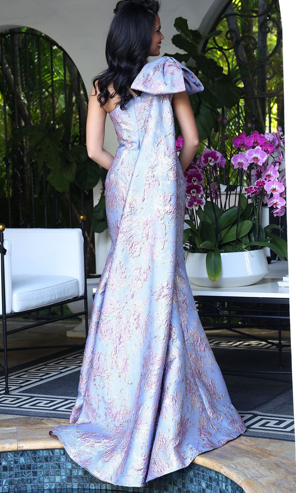 Jovani 49847 - Brocade Sleeveless Asymmetric Evening Gown Pageant Dresses  in Light Blue Lilac