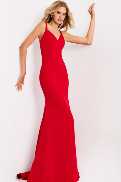 Jovani 49861 - Strappy Open Back Fitted Gown Prom Dresses in In Red