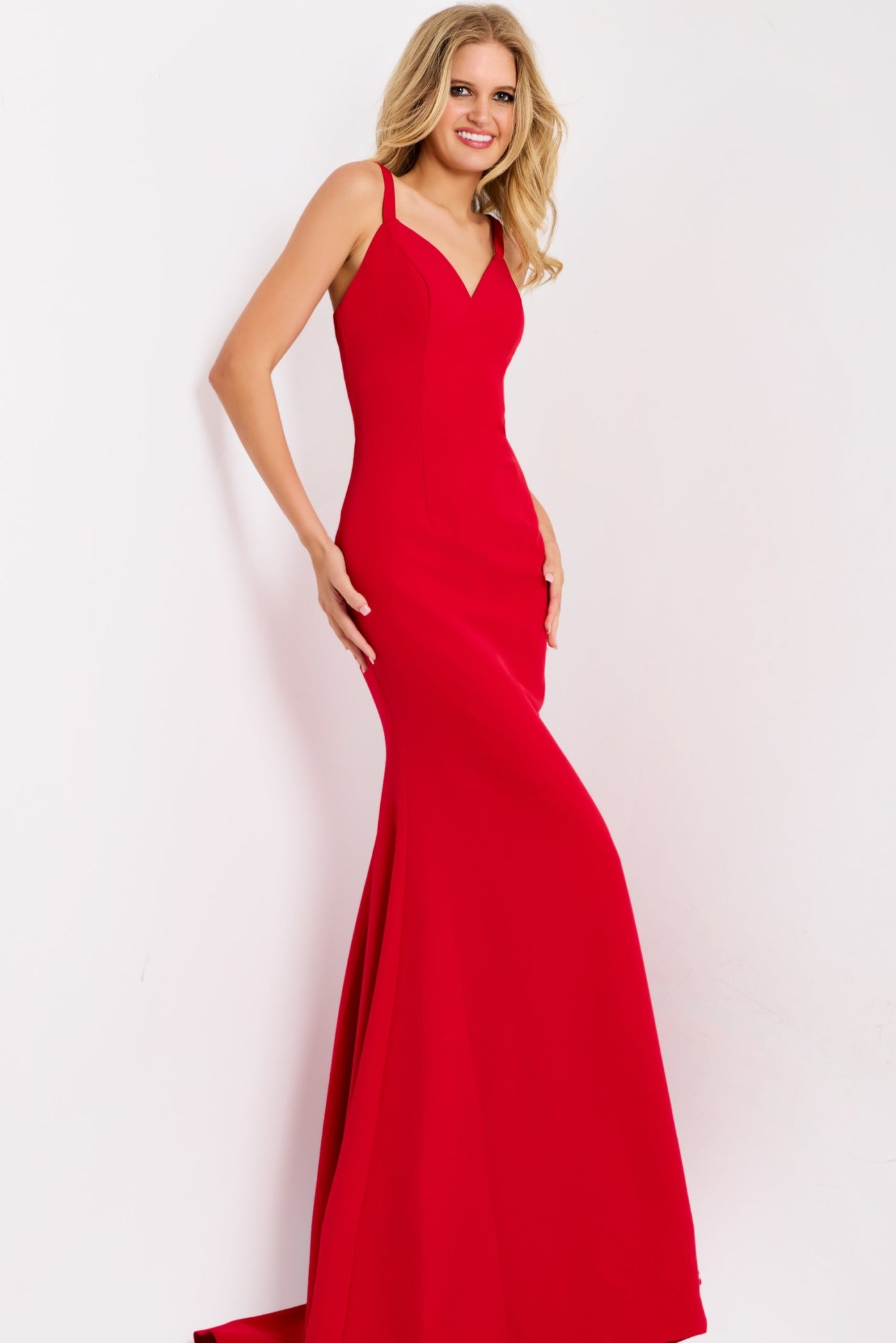 Jovani 49861 - Strappy Open Back Fitted Gown Prom Dresses in In Red