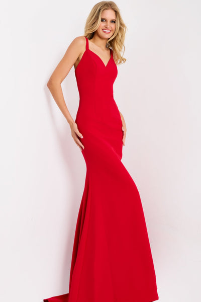 Jovani 49861 - Strappy Open Back Fitted Gown Prom Dresses in In Red