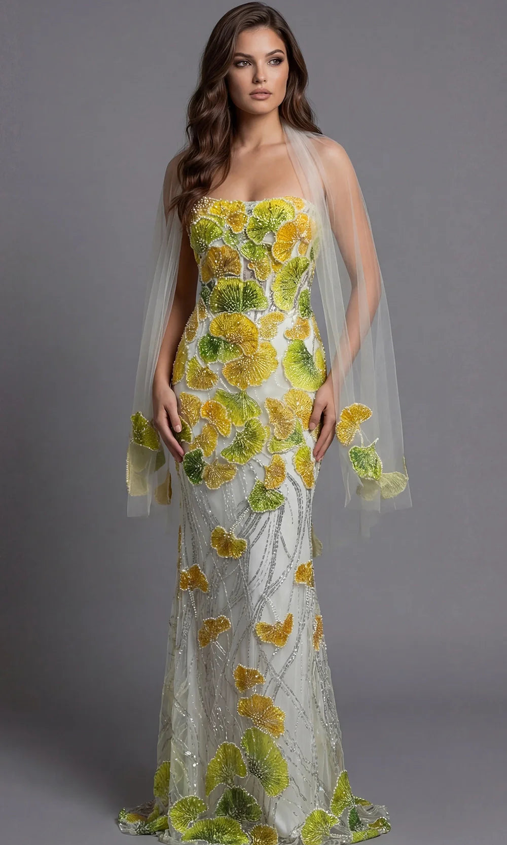 Jovani 49884 - Floral Embellished Corset Bodice Long Gown Prom Dresses  in Yellow Multi 