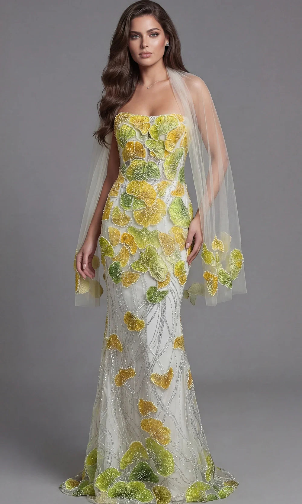 Jovani 49884 - Floral Embellished Corset Bodice Long Gown Prom Dresses  in Yellow Multi 