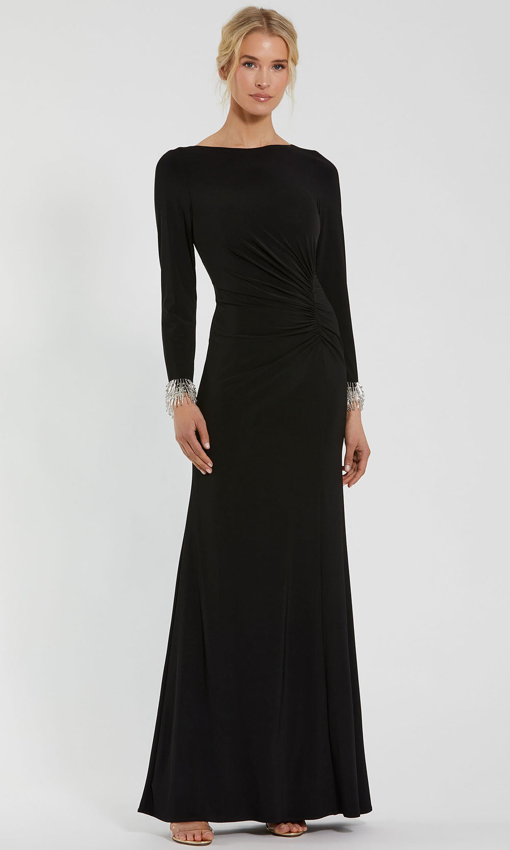 Ieena Duggal 49896 - Long Jersey Sheath Dress - Long Sleeves, Beaded ...