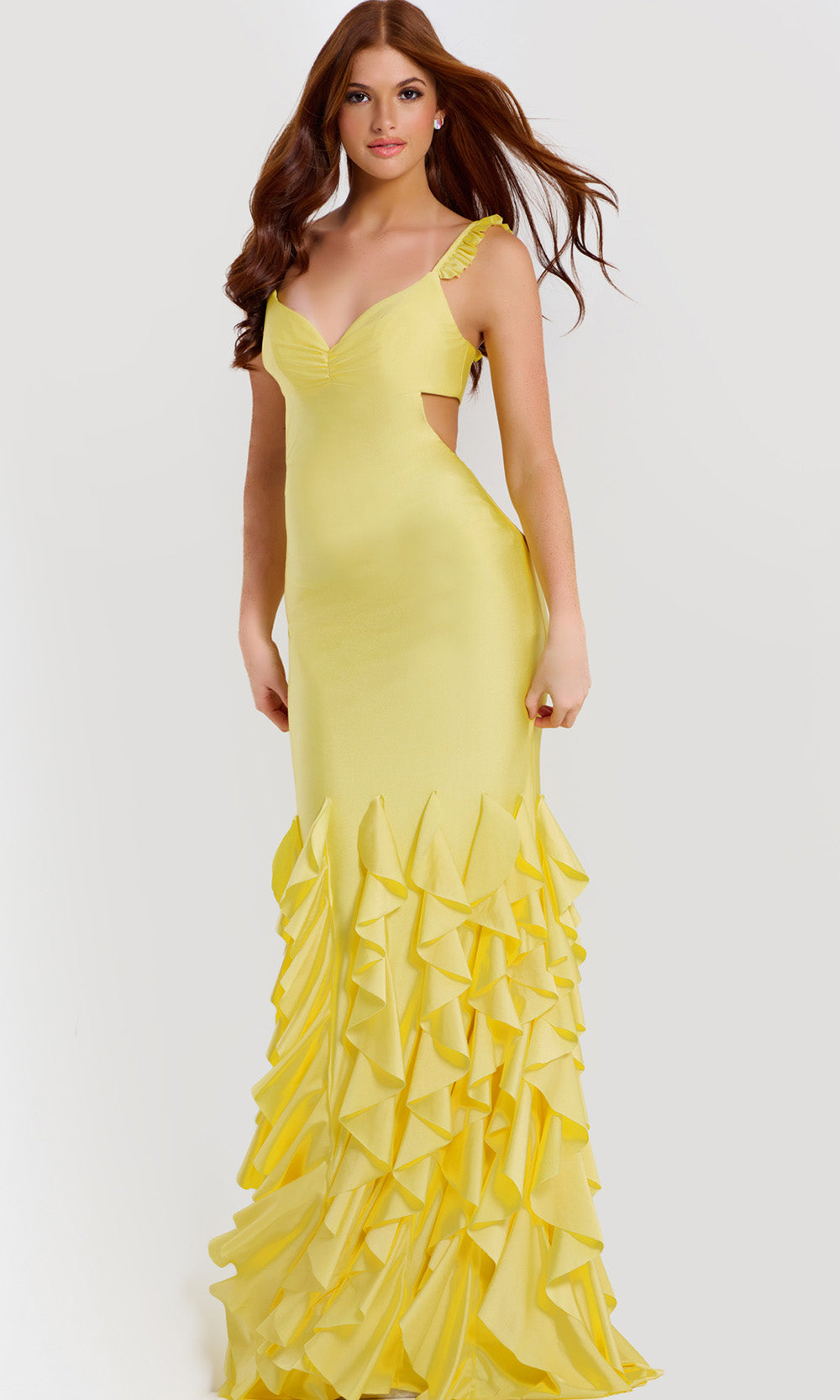 Jovani 49897 - Layered Ruffle V-Neck Long Dress