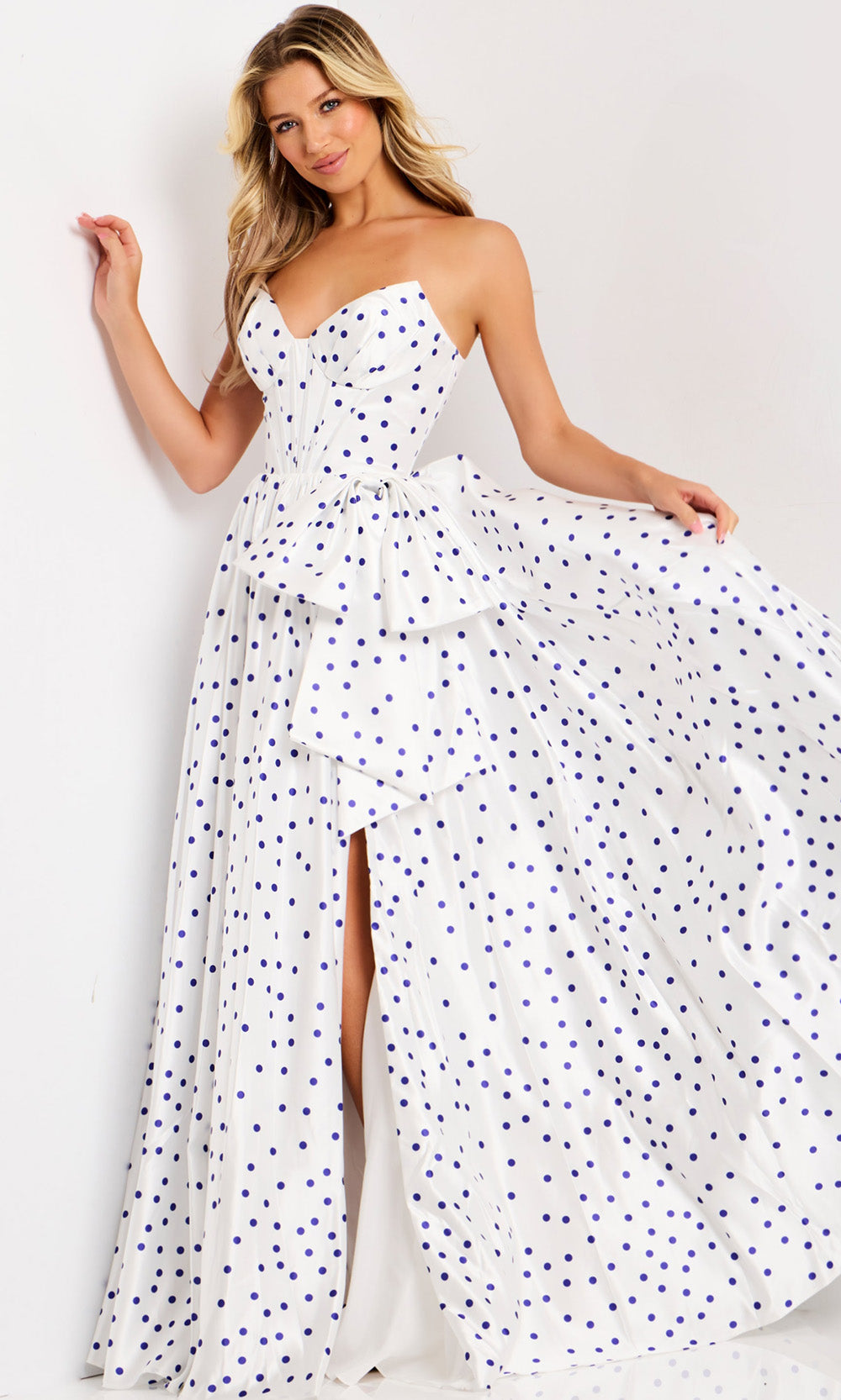 Jovani 49899 - Bow Accent Strapless Polka Dot Gown