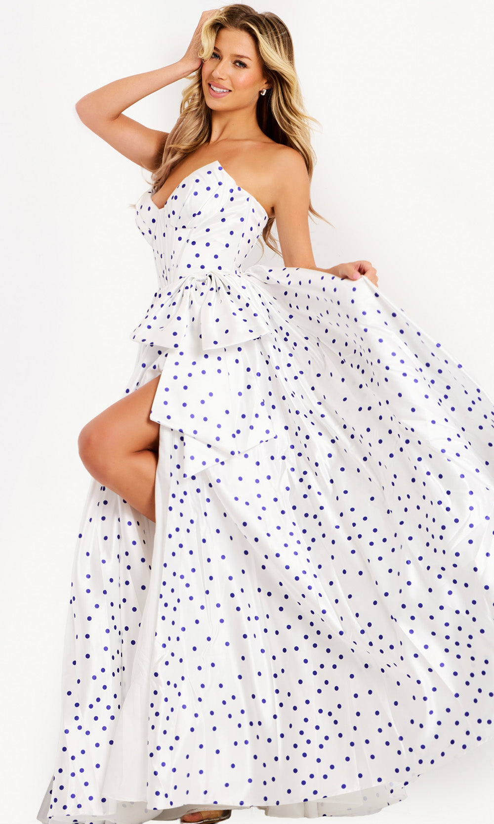 Jovani 49899 - Bow Accent Strapless Polka Dot Gown