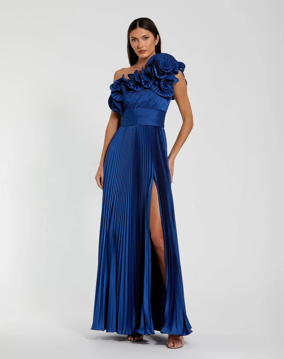Ieena Duggal 49902 - Ruffle Neckline Pleated A-Line Gown