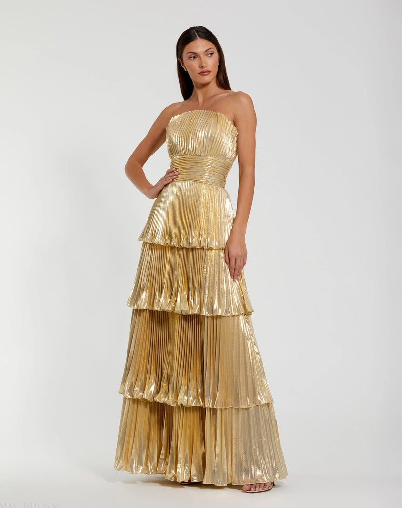Ieena Duggal 49911 - Metallic Charmeuse Strapless Evening Dress Prom Dresses in Gold