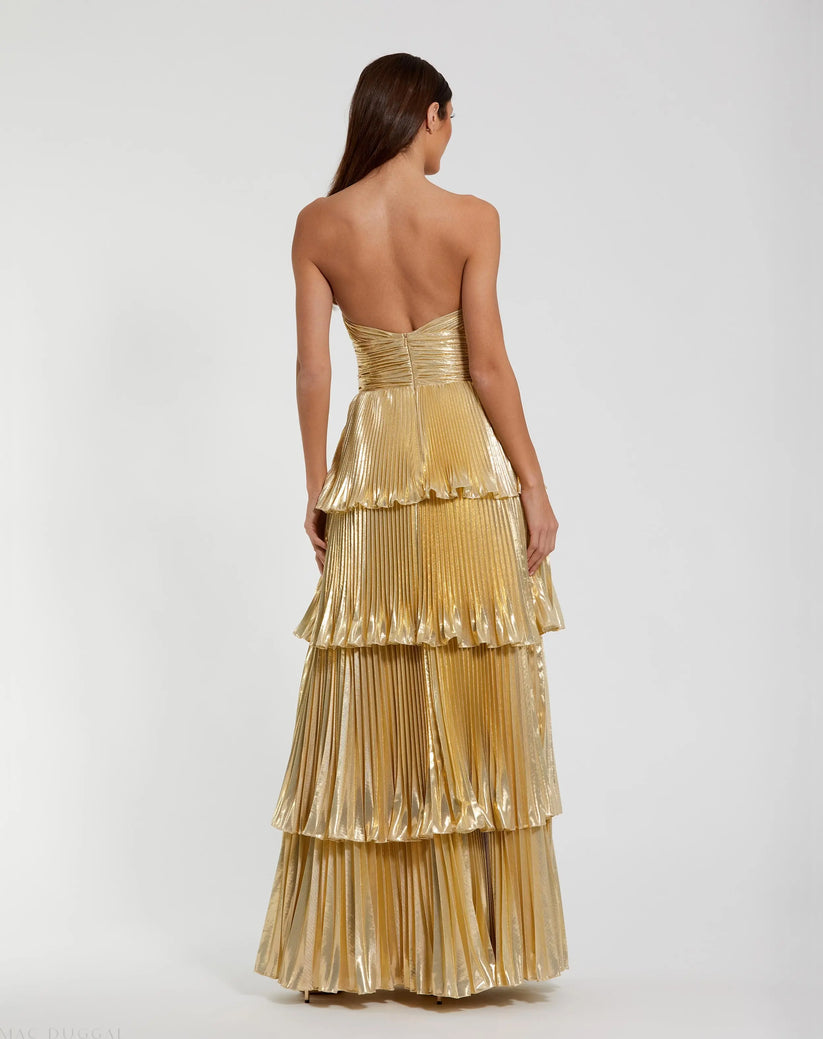 Ieena Duggal 49911 - Metallic Charmeuse Strapless Evening Dress Prom Dresses in Gold