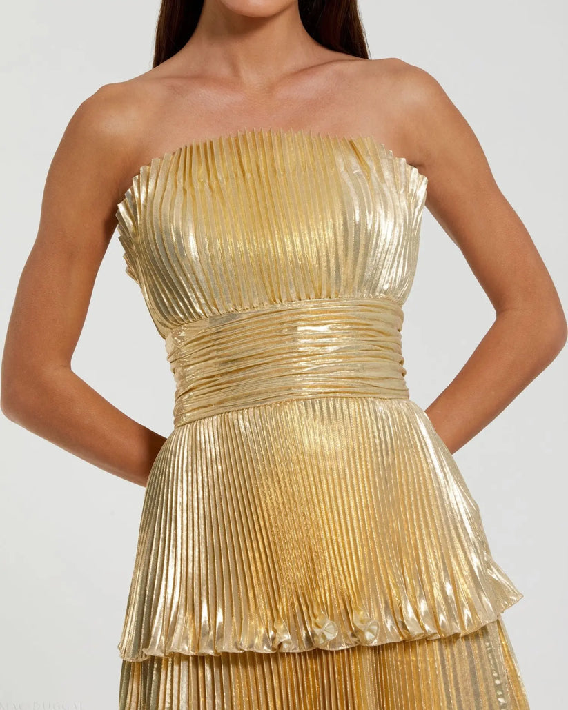 Ieena Duggal 49911 - Metallic Charmeuse Strapless Evening Dress Prom Dresses in Gold
