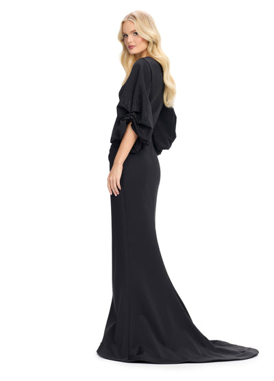 Ashley Lauren 11740 - Balloon Sleeve Mermaid Evening Gown In Black