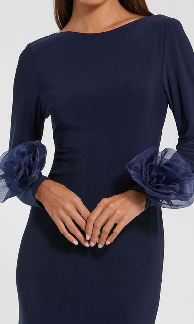 Ieena Duggal 49949 - Rosette Cuff Long Sleeve Sheath Gown Mother of the Bride Dresses