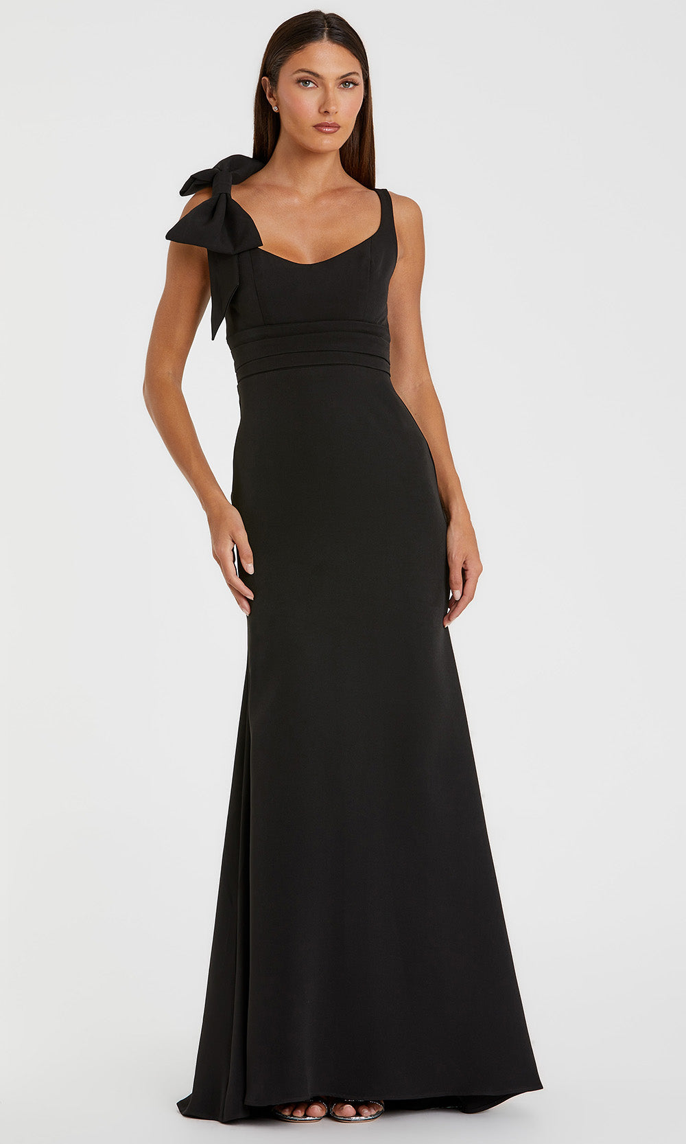 Mac Duggal 49964 - Pleated Waist Scoop Fitted Gown Prom Dresses in Black