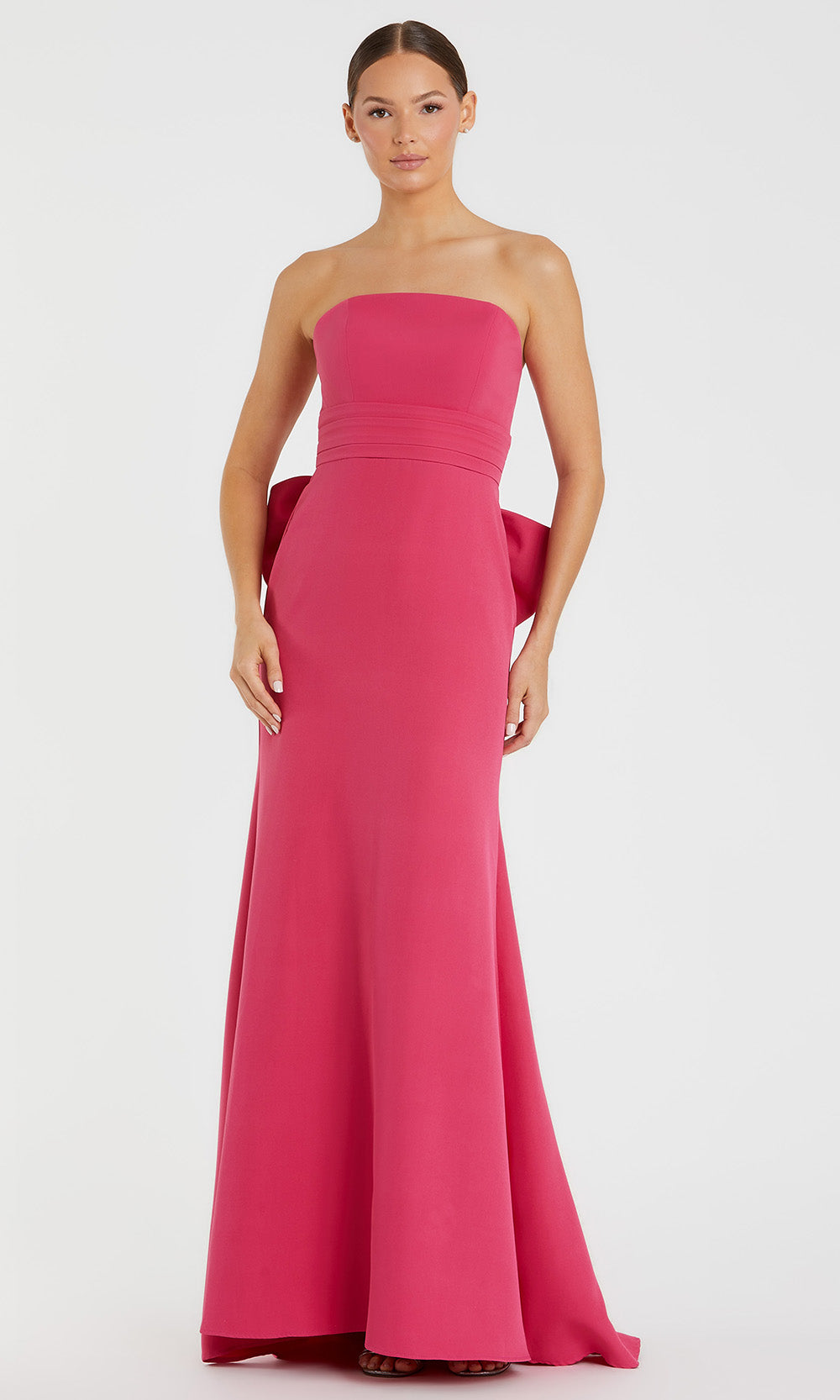Mac Duggal 49967 - Straight Neck Pleated Waist Long Gown Prom Dresses in In Hot Pink