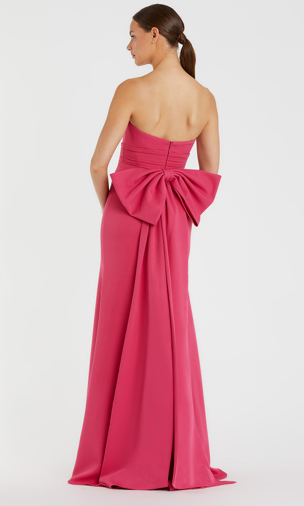 Mac Duggal 49967 - Straight Neck Pleated Waist Long Gown Prom Dresses in In Hot Pink