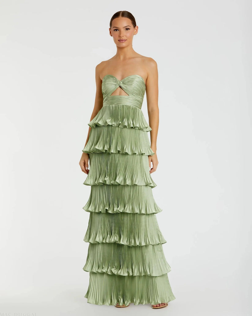 Ieena Duggal 49981 - Sweetheart Tiered Pleated Long Dress Prom Dresses in Green