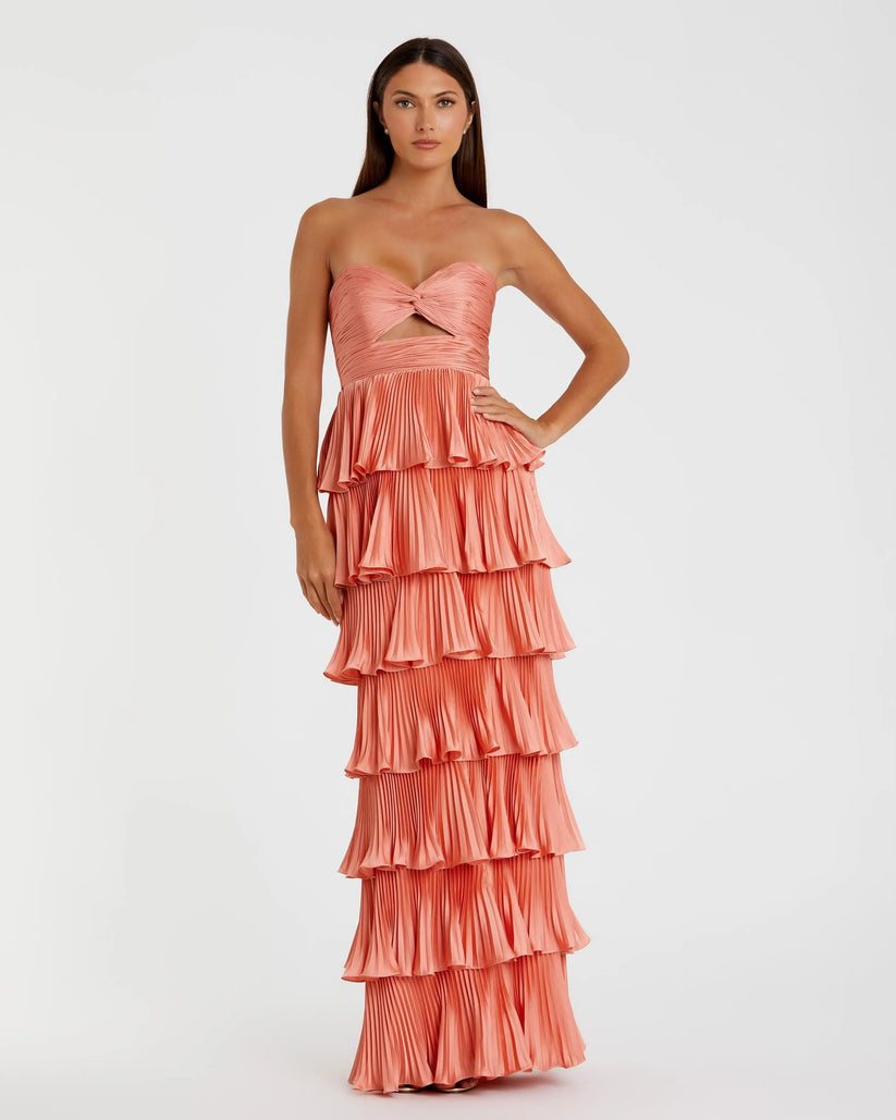 Ieena Duggal 49981 - Sweetheart Tiered Pleated Long Dress Prom Dresses in Orange
