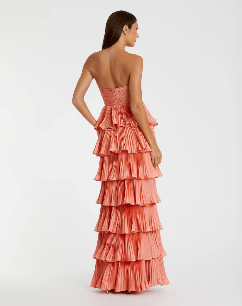 Ieena Duggal 49981 - Sweetheart Tiered Pleated Long Dress Prom Dresses in Orange