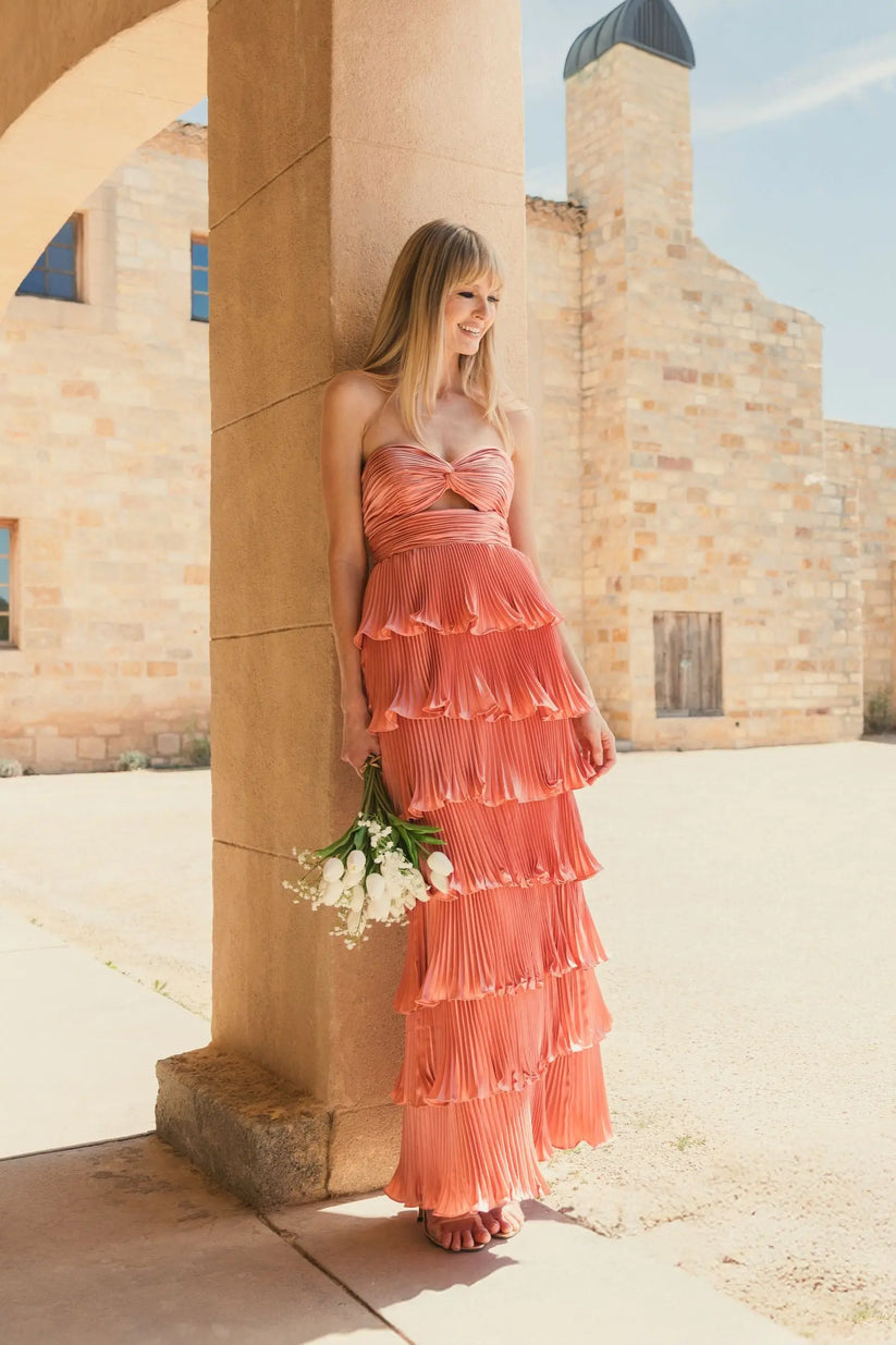 Ieena Duggal 49981 - Sweetheart Tiered Pleated Long Dress Prom Dresses in Orange