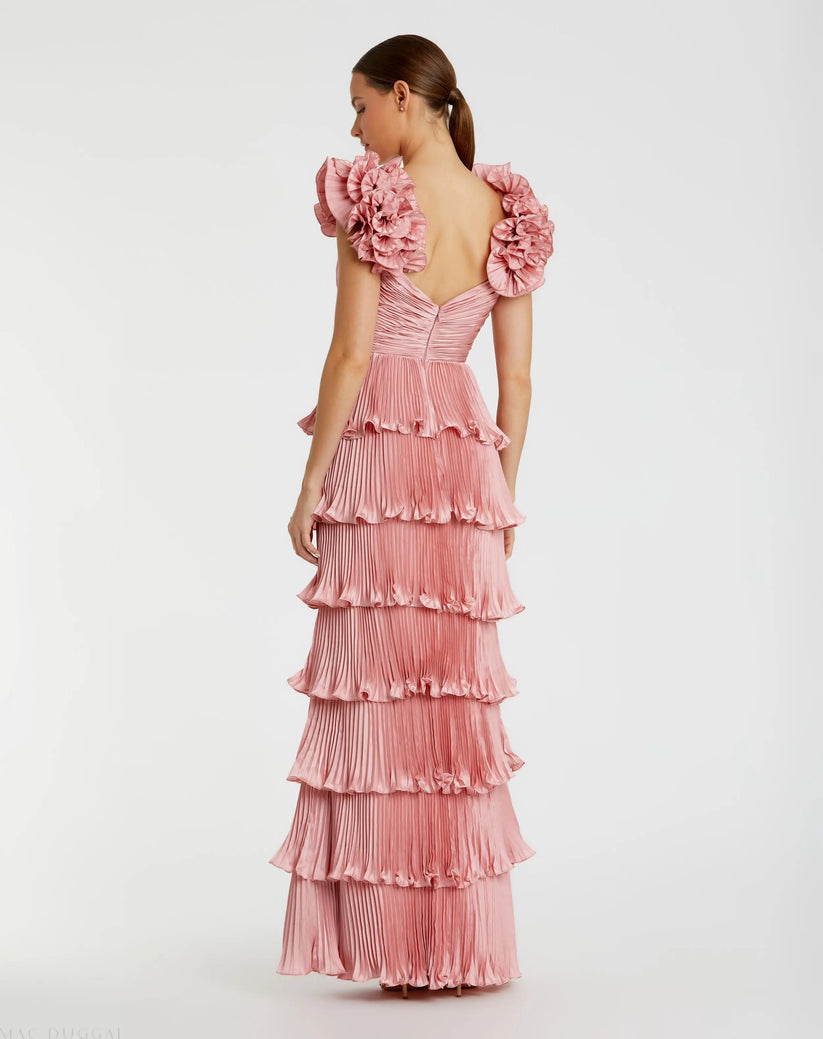 Ieena Duggal 49983 - Faux Wrap V-Neck Tiered Long Dress Formal Gowns in Pink