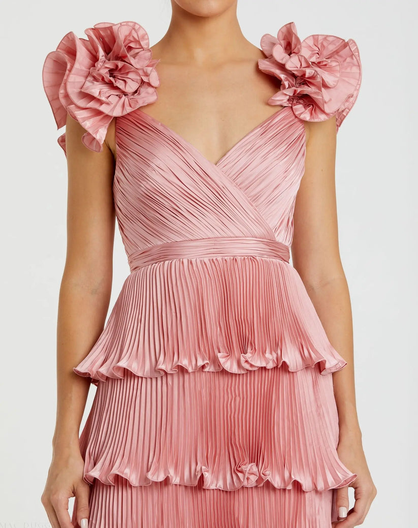 Ieena Duggal 49983 - Faux Wrap V-Neck Tiered Long Dress Formal Gowns in Pink