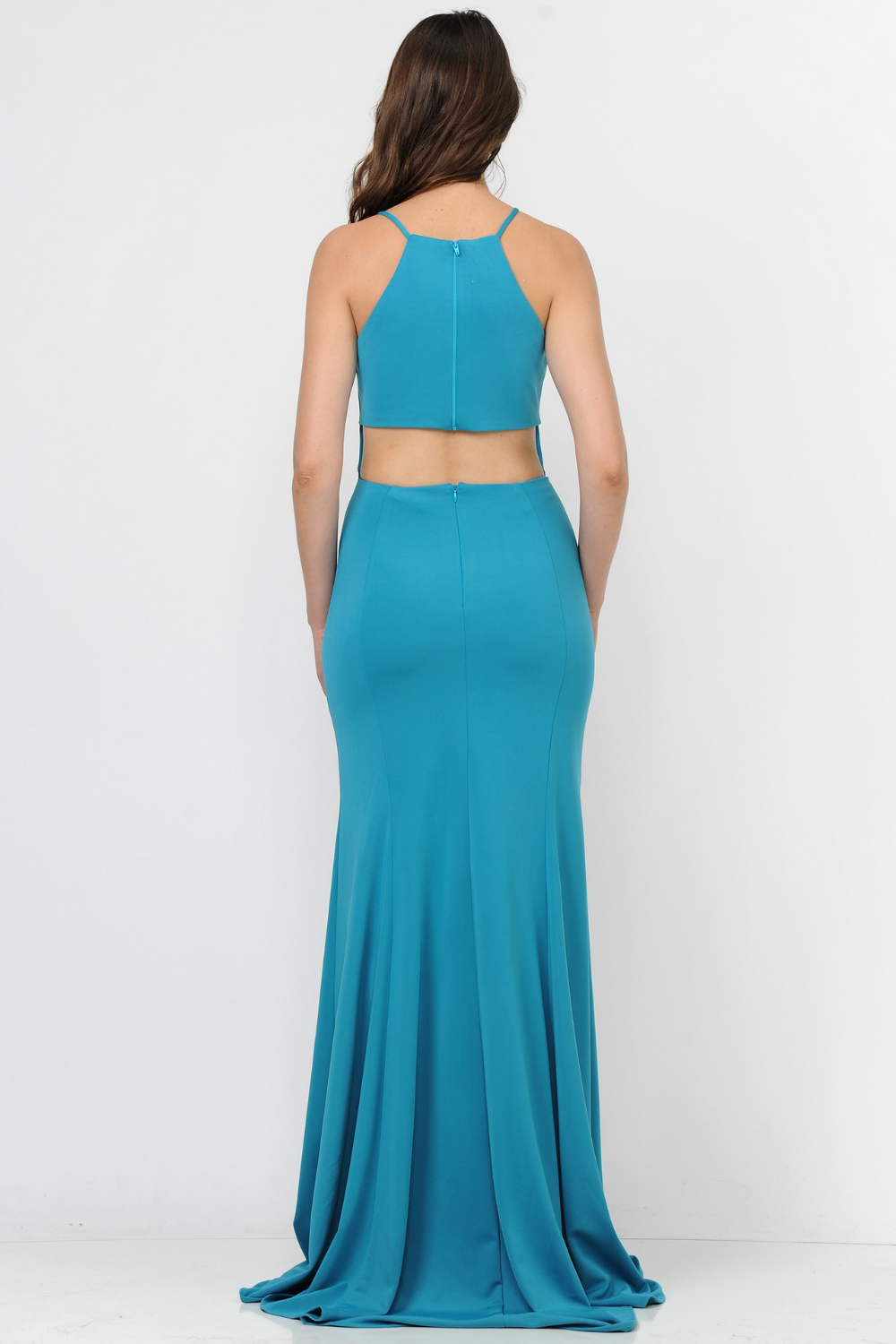 Poly USA 8156 - Cutout Back Jersey Evening Gown with Slit Prom Dresses in Blue  