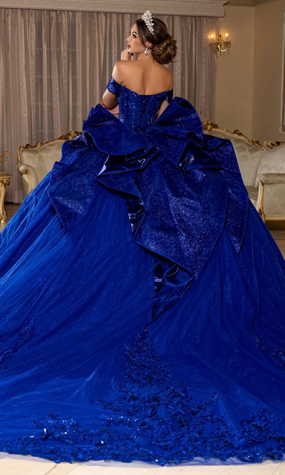 May Queen LK297 - Bow Accent Ballgown Evening Dress Quinceanera Dresses in Blue 