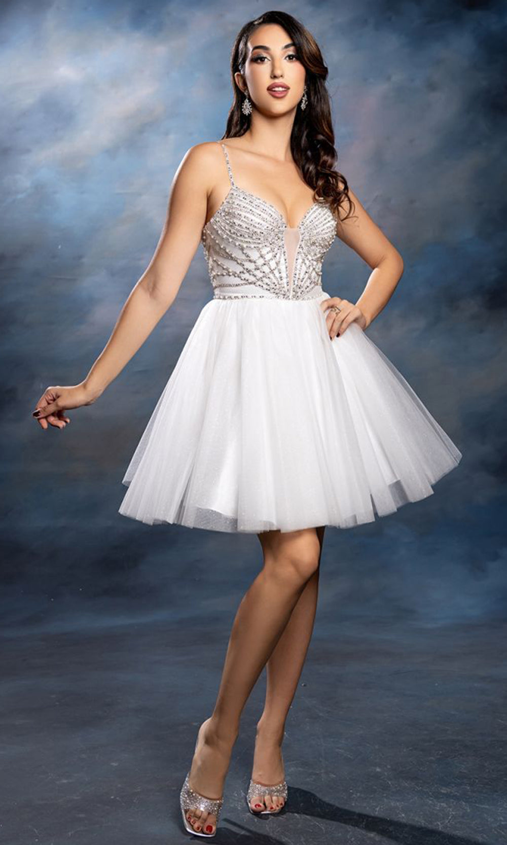 May Queen MQ2243 - Sparkling A Line Evening Dress Cocktail Dresses in White 