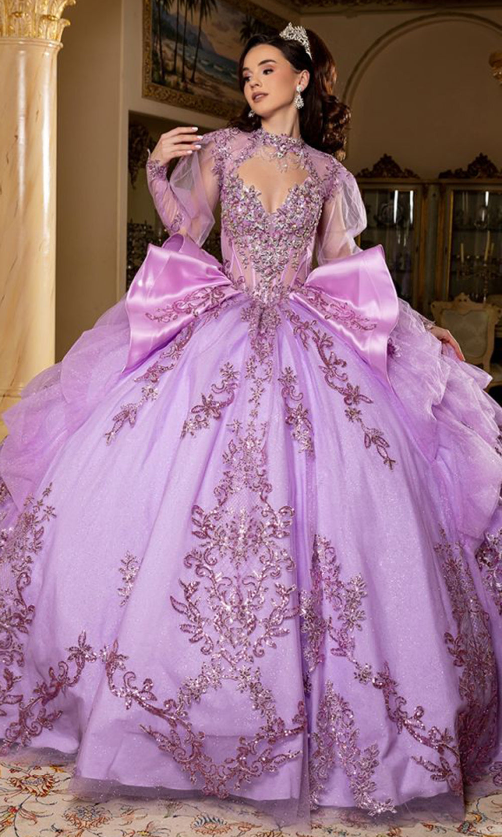 May Queen LK299 - Bow Accent Ballgown Evening Dress Quinceanera Dresses in Lilac 