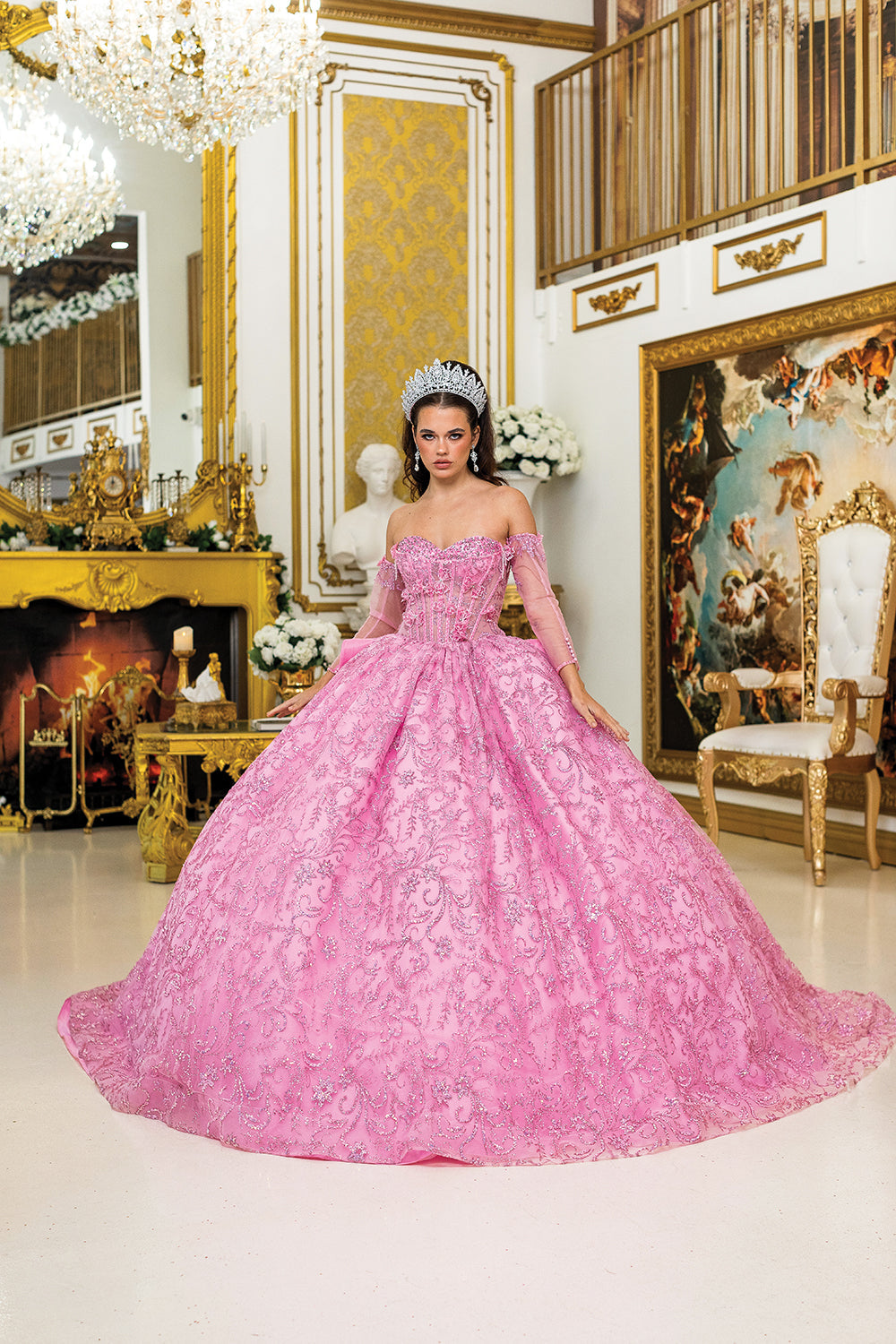 Dancing Queen 5004 - Metallic Embroidered Princess Ballgown In Pink