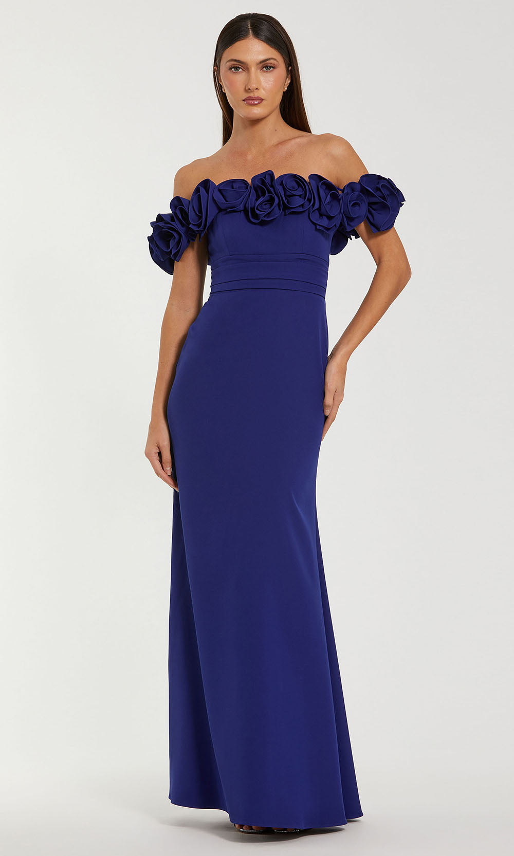 Ieena Duggal 50044 - Off Shoulder Fitted Gown with Floral Appliques Prom Dresses