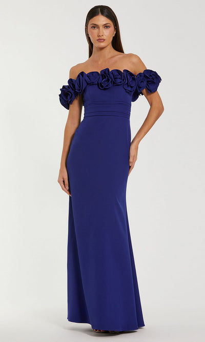 Ieena Duggal 50044 - Off Shoulder Fitted Gown with Floral Appliques Prom Dresses