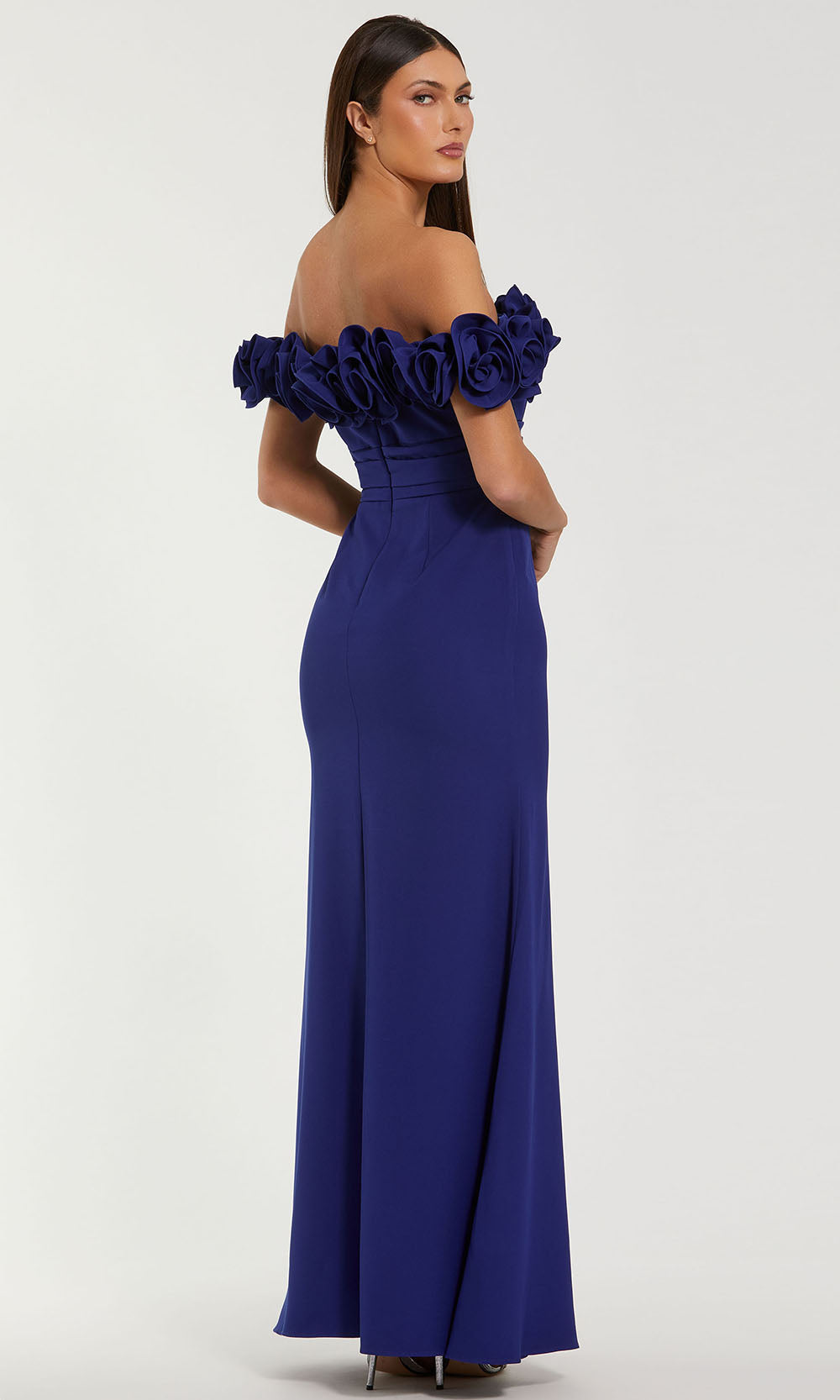 Ieena Duggal 50044 - Off Shoulder Fitted Gown with Floral Appliques Prom Dresses