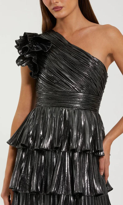 Ieena Duggal 50080 - Ruffled One Sleeve Metallic Evening Gown Formal Gowns
