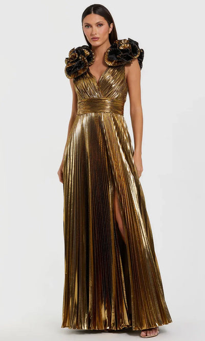 Mac Duggal 50084 - V-Neck Pleated Gold Evening Dress Formal Gowns