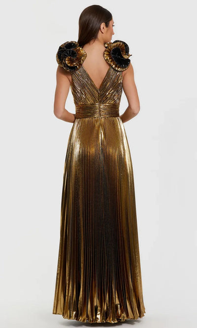 Mac Duggal 50084 - V-Neck Pleated Gold Evening Dress Formal Gowns