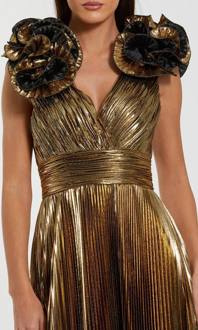 Mac Duggal 50084 - V-Neck Pleated Gold Evening Dress Formal Gowns